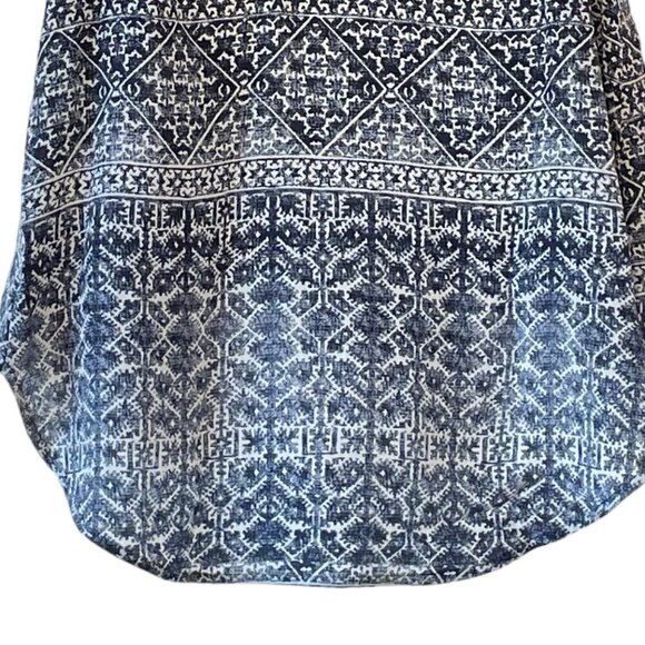 Cynthia Rowley Flowy Silk Tank Blouse Navy Blue Dusky Blue Geometric Floral  XS - Picture 5 of 9